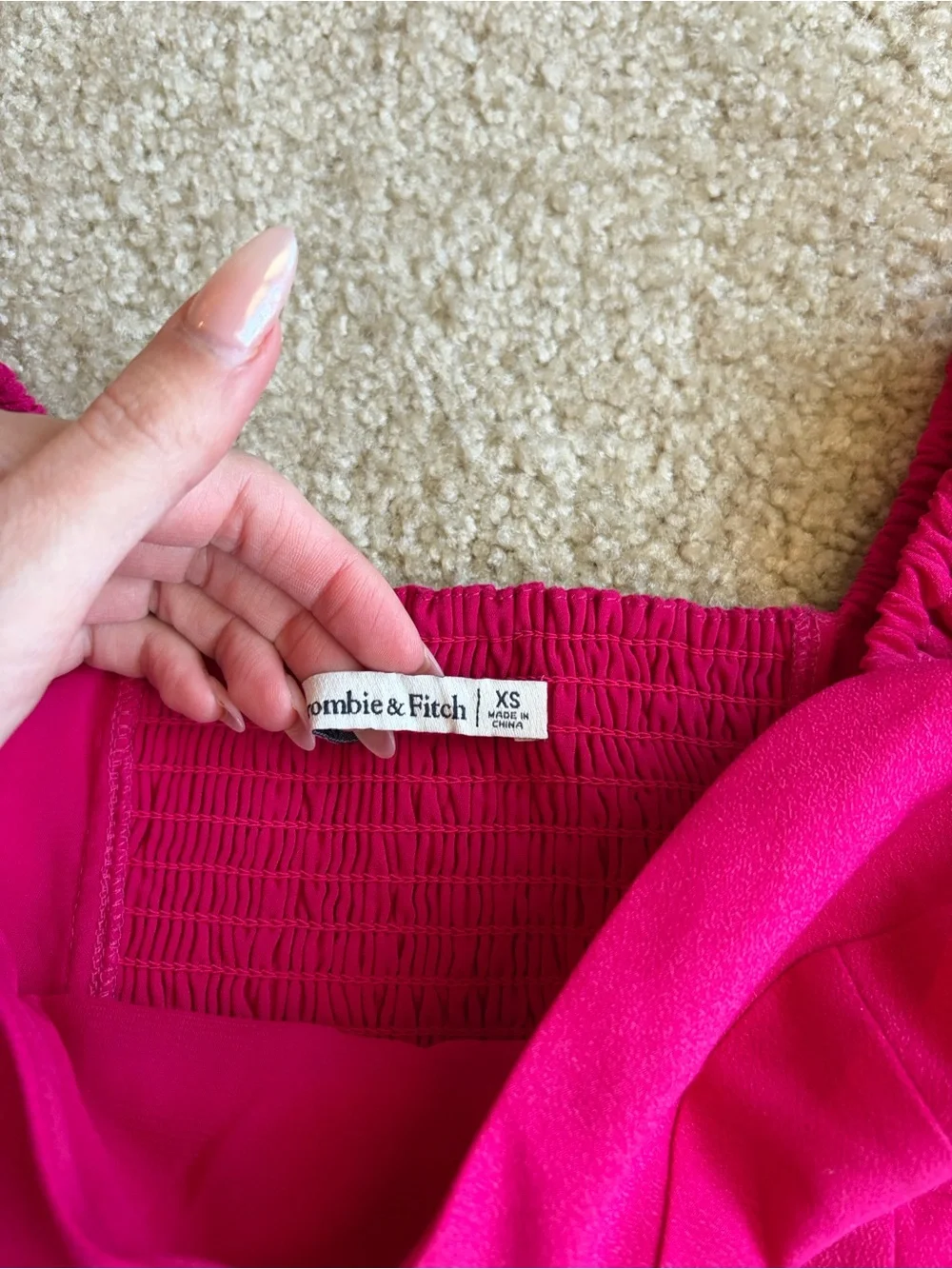 A&F Fuschia Puff Sleeve Sweetheart Crop Top